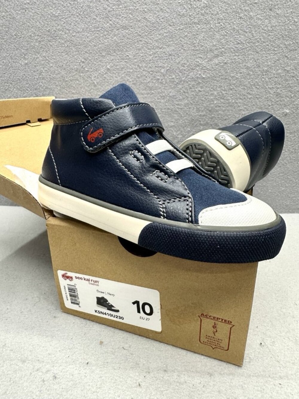 See Kai Run Drew Toddler Shoes Size 10 Sneakers High Top Navy White Hook & Loop